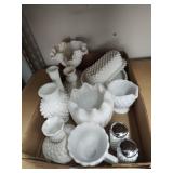 White glass dishes and vases