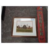 Framed photo and wood sign