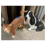 2 Figures- Cement Dog & Resin Cat