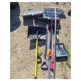 Roof rake and snow shovels