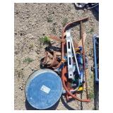 Oil pans, assorted tools
