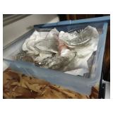 Tote of glass dishes