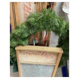 3 Items - Sled, Washboard & Wreath