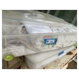 2 Totes vintage Linens & Feather Pillows
