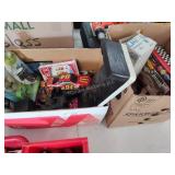 Toys, wood dragsters and other - 2 boxes