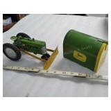 2 John Deere items: die-cast Tractor w/ Blade ; Ma