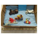5 misc. motorcycles: 3-1/2" clock ; 3-1/8" bronz