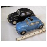2 pressed steel VW Bugs: Tonka - black ; Hubley -