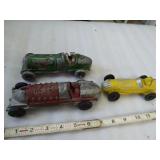 3 race cars: Cast #22 ; Hubley #5 ; Auburn rubber
