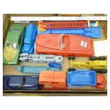 Box full of assorted plastic cars & trucks