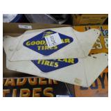 2 vintage Goodyear metal signs/stands - approx. 8"