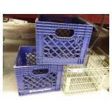 2 plastic & 1 metal milk crates