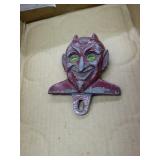 Vintage Red Devil License Plate Topper with Yellow