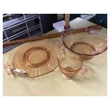 PINK DEPRESSION PLATE/ BOWL AND CREAMER