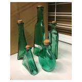 5 GREEN GLASS BOTTLES