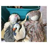TOTE OF STUFFED DOLLS AND RABBITS