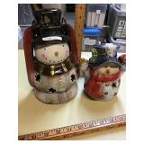 2 CERAMIC SNOWMEN  TEA LIGHT HOLDERS