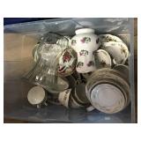 TOTE OF DISHES AND GLASSWARE