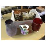 BOX WITH VASE/ PITCHER MISC GLASSWARE