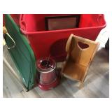 LG RED TOTE WITH WOOD DOLL CHAIR/ MISC DECOR