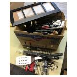 BOX W/ BBQ TOOLS/ PICTURE FRAME/ MISC