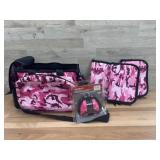 Pink range bag with accessories