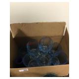 Box lot of blue stemmed goblets