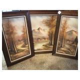 3 Woodland Mountain scene oil on canvas paintings