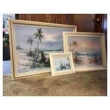 3 Oil on canvas sea scape scenes in white wood