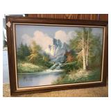 Oil on canvas Waterfall from the mountains