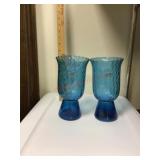 2 Blue Viking glass candle holders