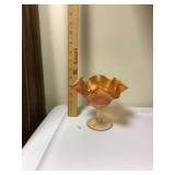 Carnival glass pedestal bowl