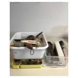 Tub of old kitchen utensils and flatware