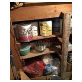 Contents of closet/ baskets/ glassware/ paints