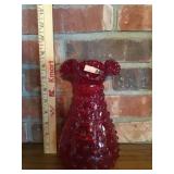 Red hob nail vase