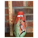 Art glass vase orange and green