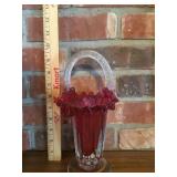 Red art glass basket