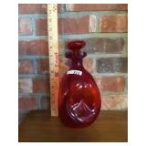 Red Blenko art glass decanter