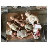 6 Old composite dolls and parts/ doll clothing