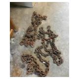 2 12 foot chains with double hooks/ misc chains
