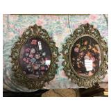pair of oval dome glass frames with floral prints