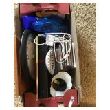 Box lot with clock/ decor plates/ misc glassware