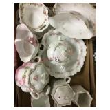 Flat with pink and white old sugar/ creamers/