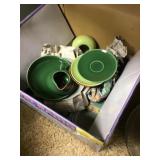 Box of old colored dishes