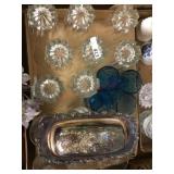 Flat of drinking glasses and silver plate butter