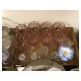 Flat with Candle sticks/ and pink stemmed goblets