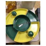 Green and yellow glass lazy susan