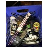 Crate of glassware and old figurines