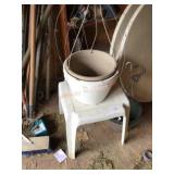 Flower pots and plastic table