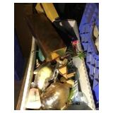 Box lot of old figurines, dominos